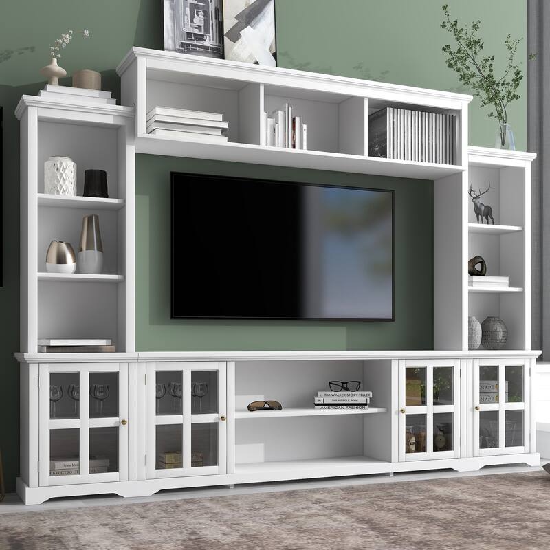 Minimalist TV Console for 80-Inch TVs, Media Center with Curved Corners and Golden Legs - White