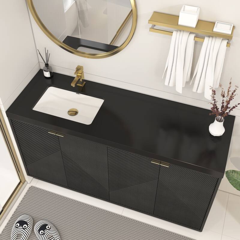 Milano 60" Freestanding Bathroom Vanity with Left Black Acrylic Sink
