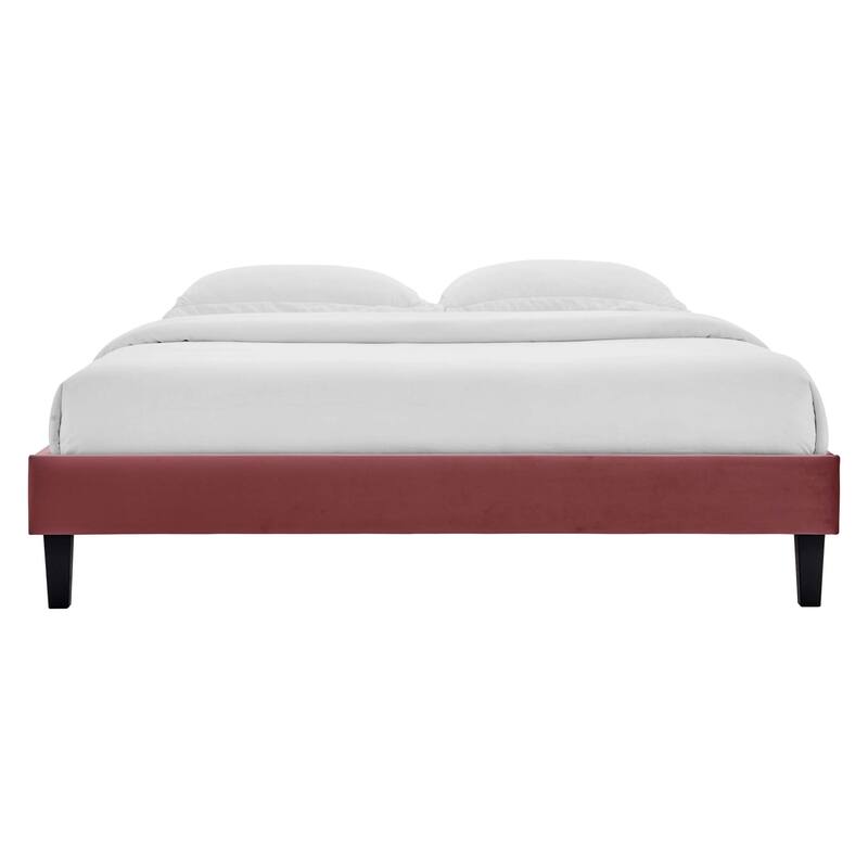 Roxanne Performance Velvet Platform Bed With Black Wood Legs