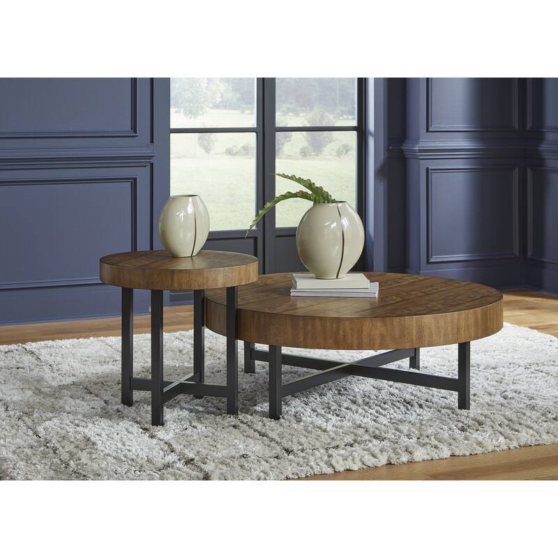 Signature Design by Ashley Steenlage Brown/Black Table (Set of 2) - 48" W x 48" D x 17" H