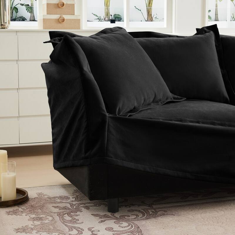 Modern 3 Seater Upholstered Sofa with 1 Ottoman and 2 Pillows