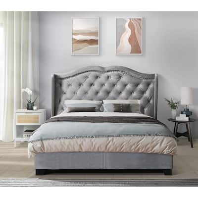 Edison King Wingback Upholstered Panel Bed
