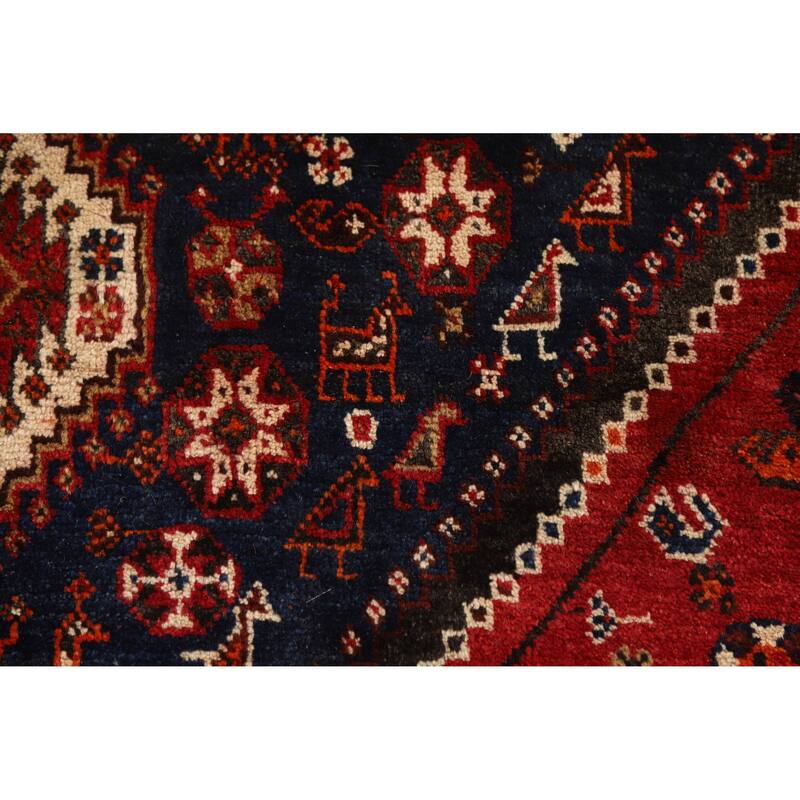 Hand Knotted Oriental 100% Wool Carpet Traditional Geometric Red Shiraz Area Rug - 8' 7'' X 5' 8''