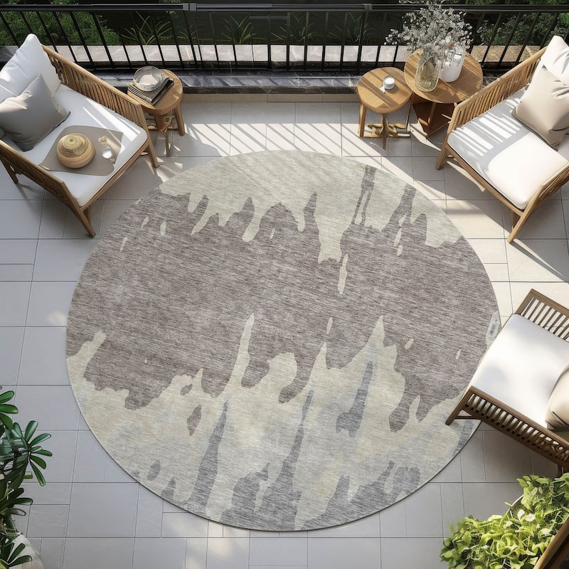 Machine Washable Indoor/ Outdoor Modern Abstract Chantille Rug - Taupe - 8' x 8'