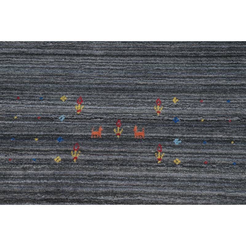 Hand Knotted Oriental 100% Wool Carpet Tribal Animal Pictorial Greys & Charcoal Gabbeh Area Rug - 10' 0'' X 8' 2''