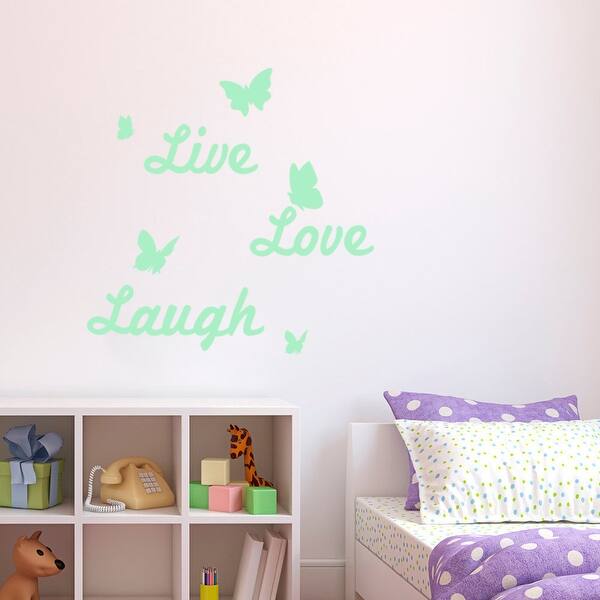 slide 2 of 2, Walplus Peel and Stick Glow In The Dark Live Laugh Love Quote Wall Sticker Home Room Decor
