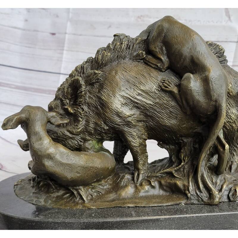 Boar Attacked By Wild Dogs Hot Cast Bronze Sculpture Statue Art By Lecourtier