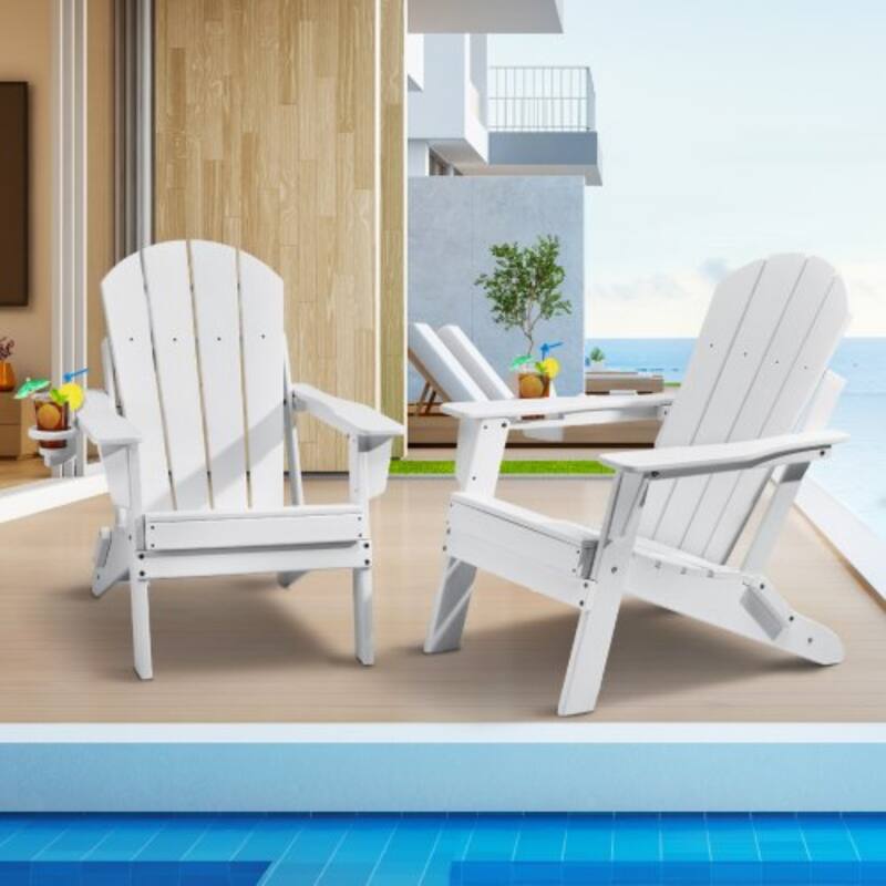 Set of 2 HDPE Folding Adirondack Chair with Wider Seat and Curved Backrest Ideal for Outdoor Use - 31.5 × 29.7 × 36.0 in