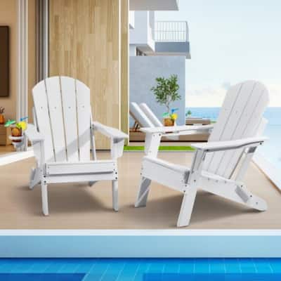 Set of 2 HDPE Folding Adirondack Chair with Wider Seat and Curved Backrest Ideal for Outdoor Use - 31.5 × 29.7 × 36.0 in