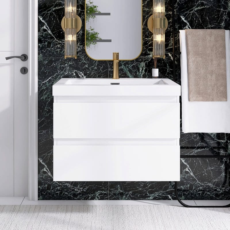 24"/30"/36"/48" Wall-Mounted 2-drawer Bathroom Vanity Set with Integrated Resin Sink