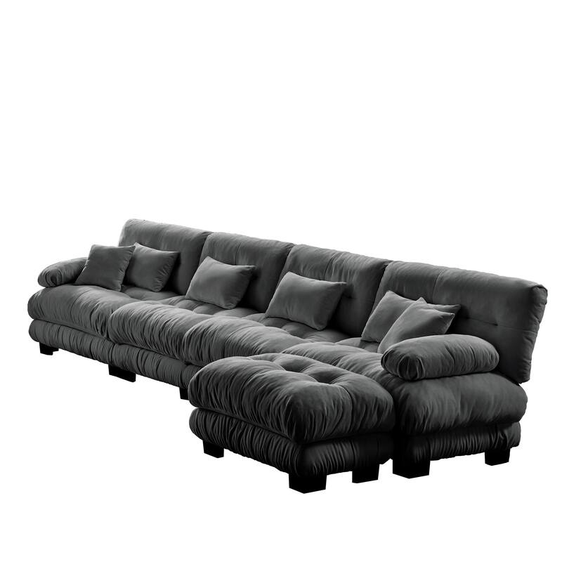 173.2" Chenille L-Shaped Cloud Modular Sectional Sofa with Ottoman (4-Seater)