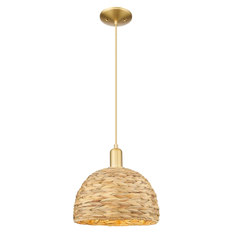 Innovations Lighting Endless Possibilities Arcadia - Woven Rattan - 1 Light 12" Cord Hung Mini Pendant - Satin Gold