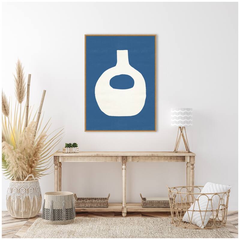 Kate and Laurel Sylvie Ceramic Blue Beige 3 Framed Canvas by Rocket Jack
