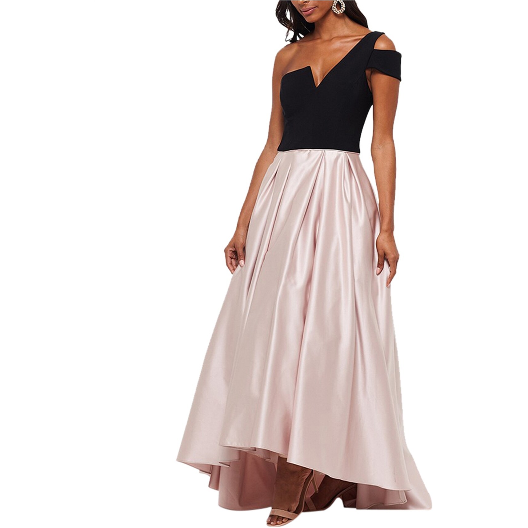 betsy and adam asymmetrical dress Silver Prom Shoes Stretch Satin Simple A Line Spaghetti Straps Tea Len main image 0