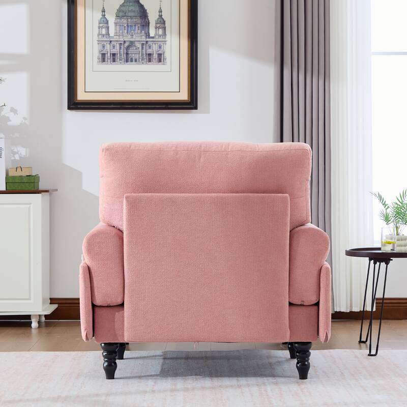 Chenille Fabric Chaise Lounge Arm Chair, Single Sofa Chair Sleeper Recliner