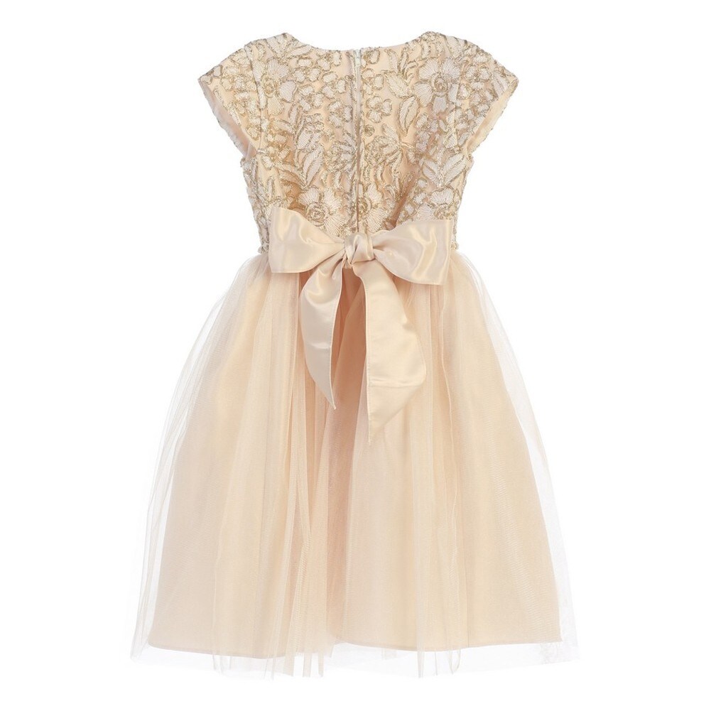 Shop Big Girls Champagne Gold Cord Embroidered Christmas Dress 7 12 Overstock 20555513