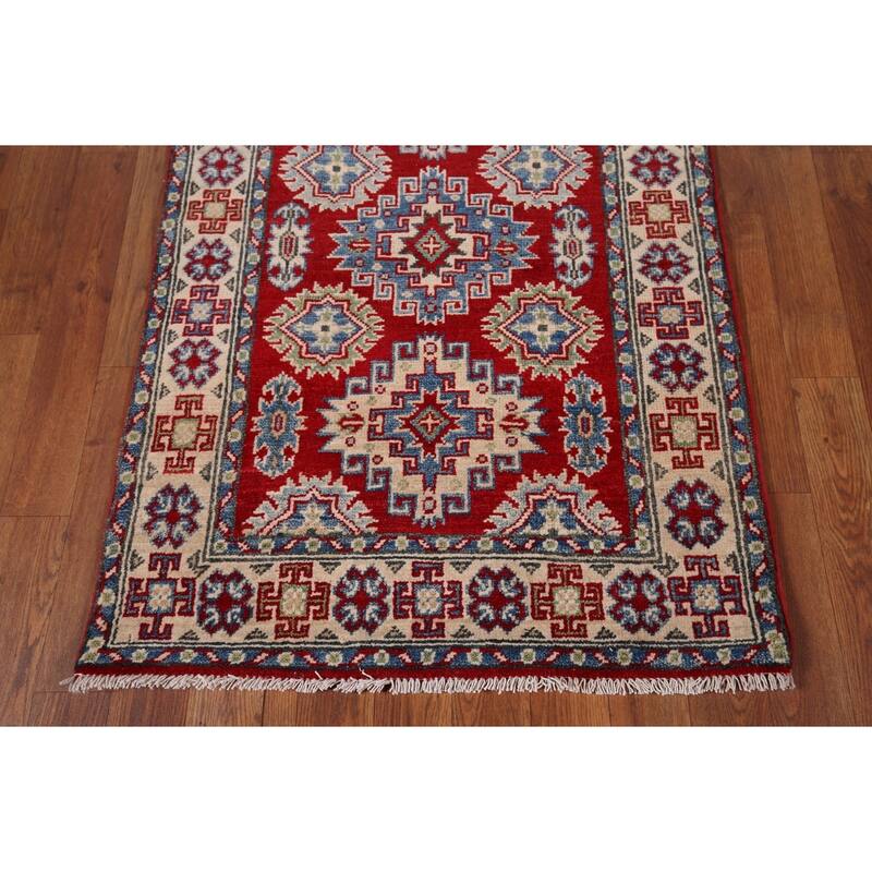 Red Kazak Runner Rug Handmade Wool Carpet - 2'6" x 16'3"