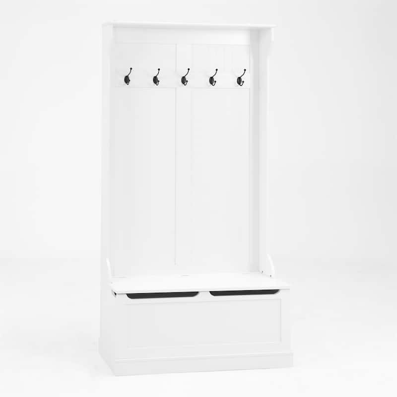 Wood Standing Coat Rack with Shoe Storage Bench and 5 Hook