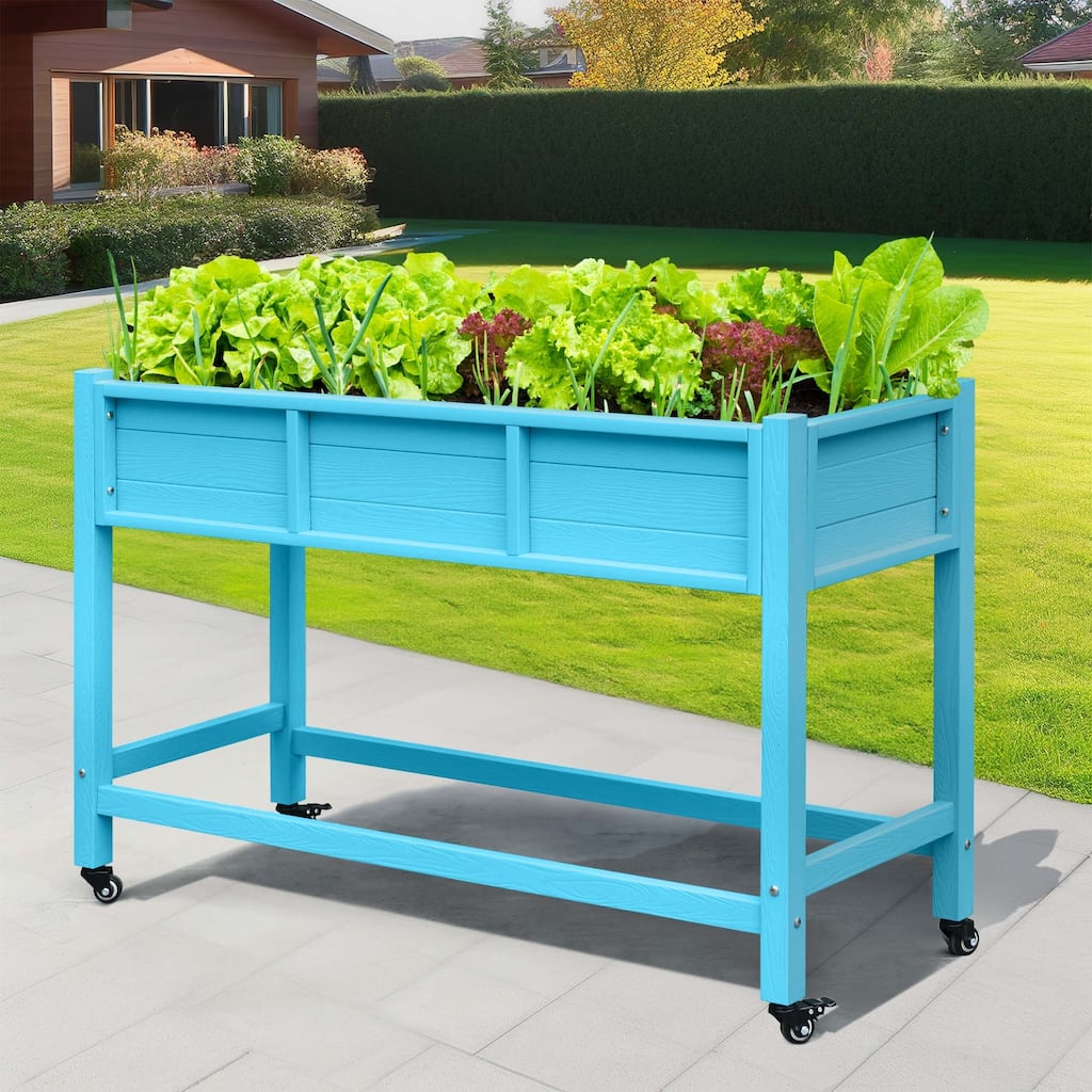 Moasis Raised Garden Bed Wood Mobile Elevated Planter Box Stand With Lockable Wheel