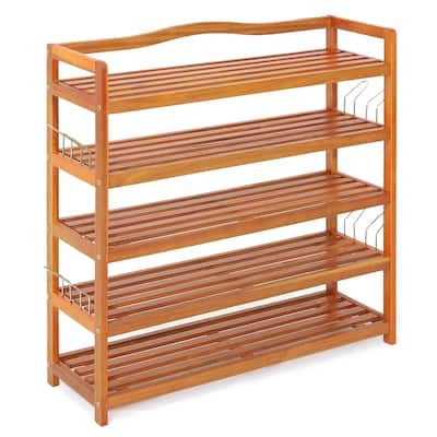Costway 5-Tier Wood Shoe Rack Freestanding Large Shoe Storage
