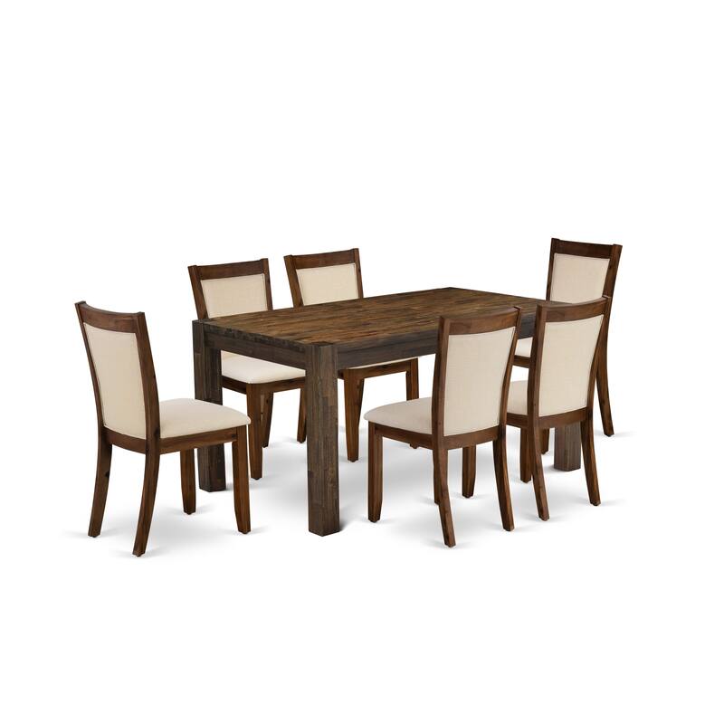 East West Furniture Dining Set- a Rectangle Dining Room Table and Light Beige Linen Fabric Chairs, (Pieces & Finish Options)