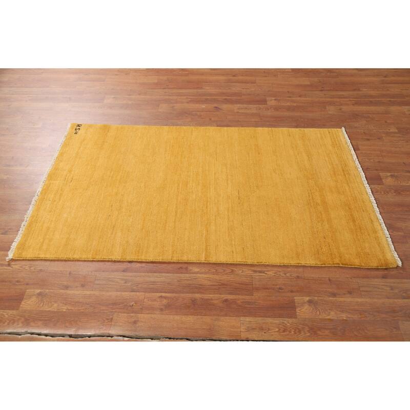 Yellow Solid Modern Gabbeh Oriental Rug Handmade Wool Carpet - 2'11" x 5'0"
