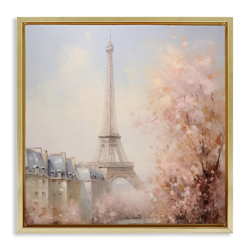 Stupell Parisian Eiffel Tower Cityscape Framed Floater Canvas Wall Art Design By Arlington Prints - 18 x 18 - Gold