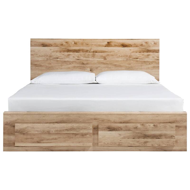 Oma Queen Panel Bed, 2 Footboard and 2 Side Drawers, Brown Wood
