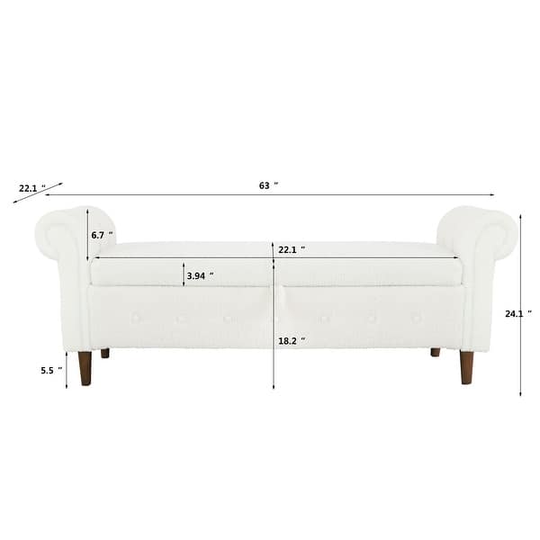 Teddy Velvet Multifunctional Storage Rectangular Sofa Stool Rolled Arms ...