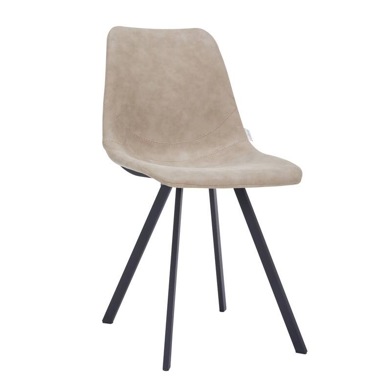 Markley Dining Chair with Leather Seat in Black Steel Legs, Scratch-Resistant, Ergonomic & Comfortable Modern Kitchen Chair - Taupe