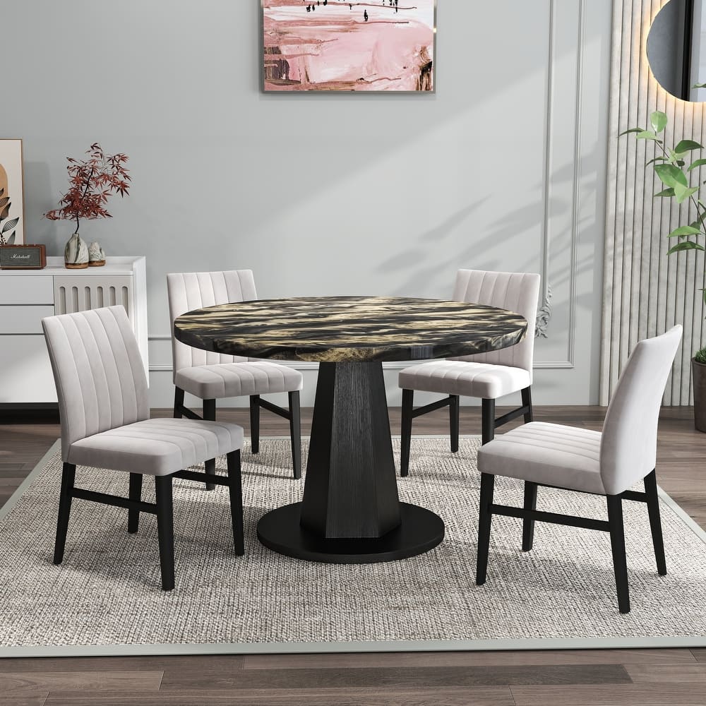 Roundhill Furniture Cavira 5-Piece Round Modern Dining Set