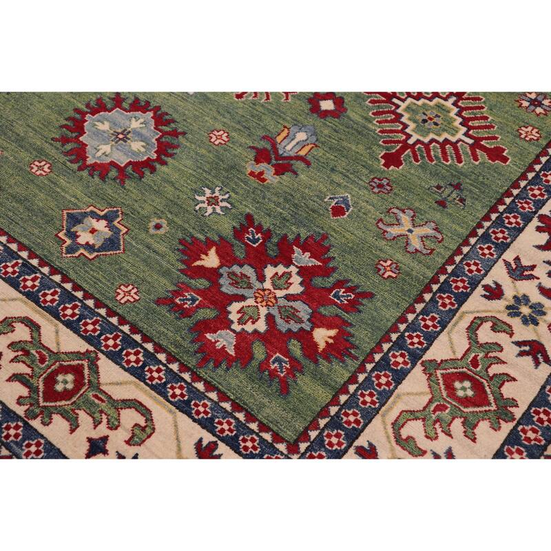 Tribal Kazak Yasmin Green/Beige Wool Rug - 8'3'' x 9'5''