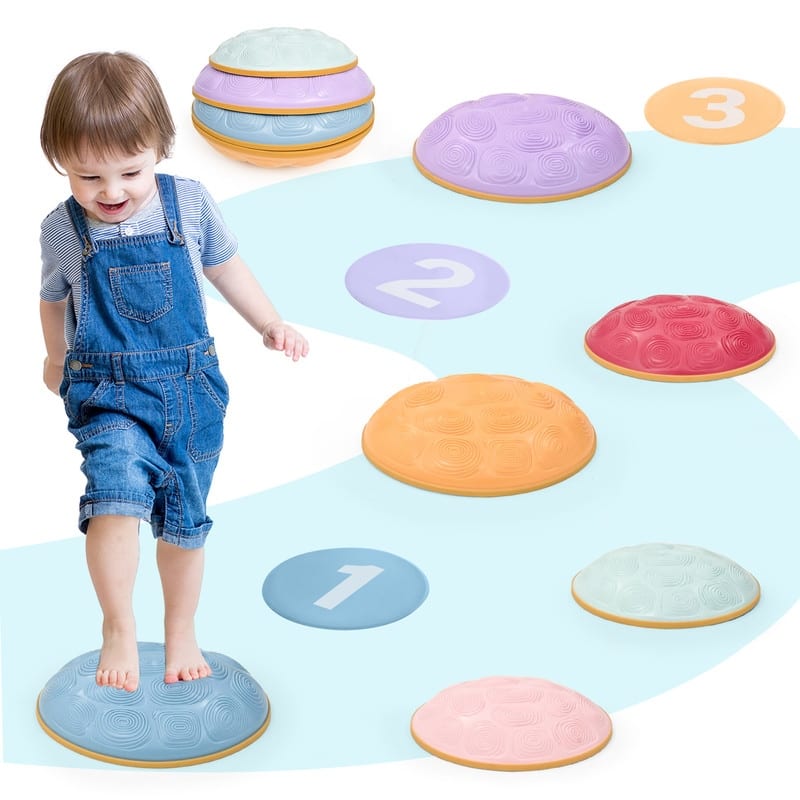 6 Pcs Turtle Balance Stones Kids Stepping Stones for Obstacle Course, Macaron - Green/Yellow/Blue