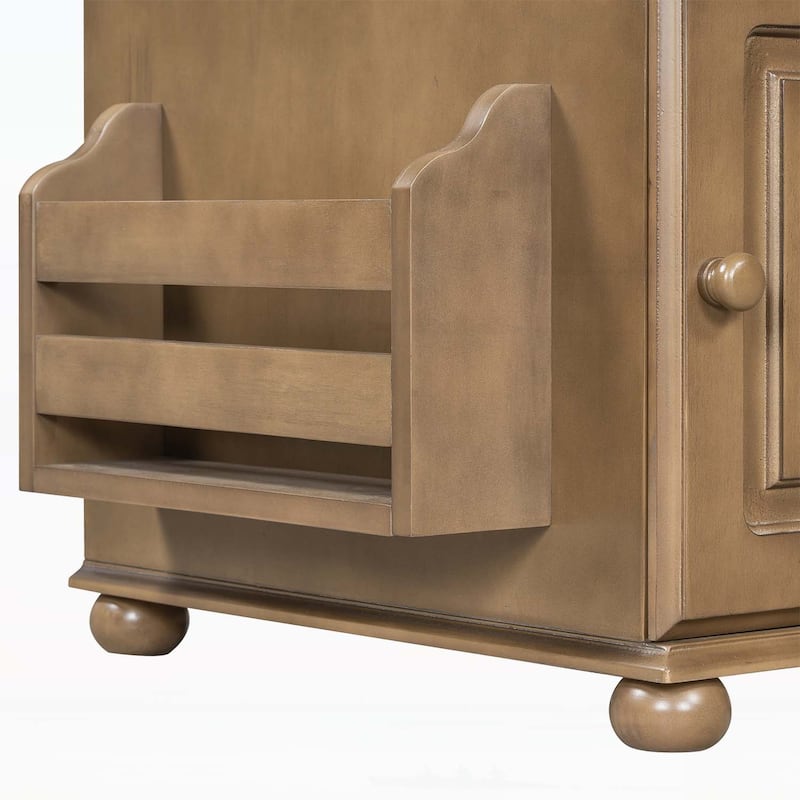Vintage Side Table Flip Top with Flip Top,USB Ports,Multifunctional Drawer,Bookshelf for Living Room