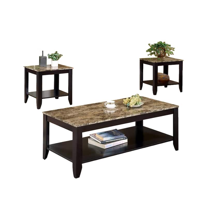 3 Piece Table Set With Marble Top, Walnut - Walnut - Marble