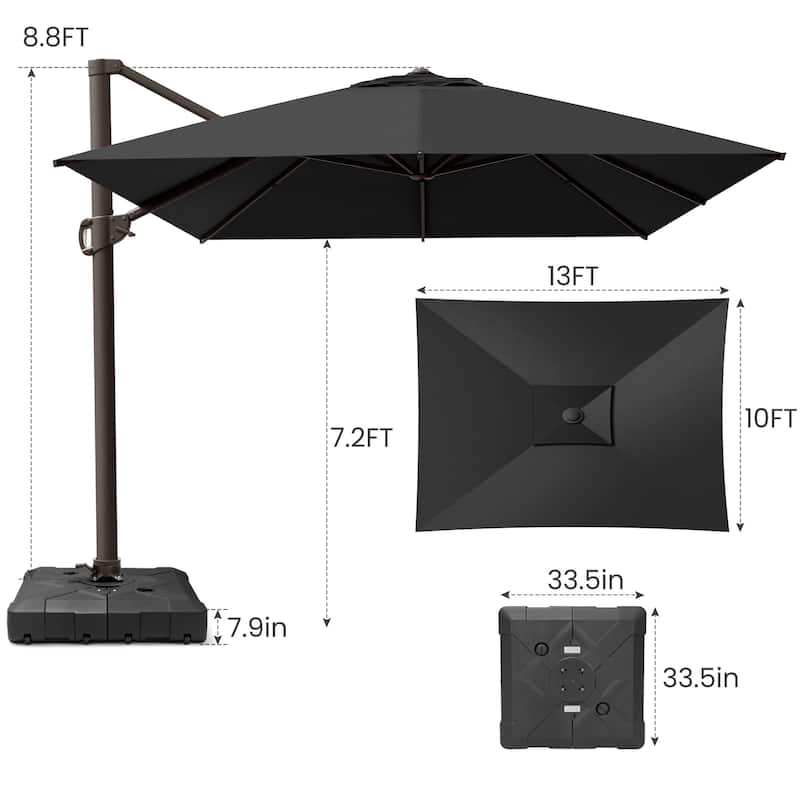 10 x 13 FT Outdoor Shade Canopy Patio Cantilever Offset Umbrella with Base