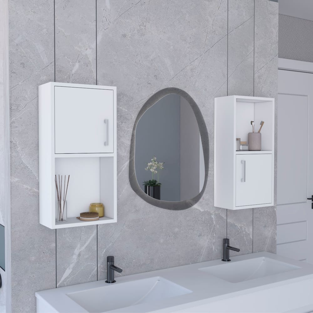 2-PC Wall-Mounted Bathroom Medicine Cabinet with Open and Closed Storage