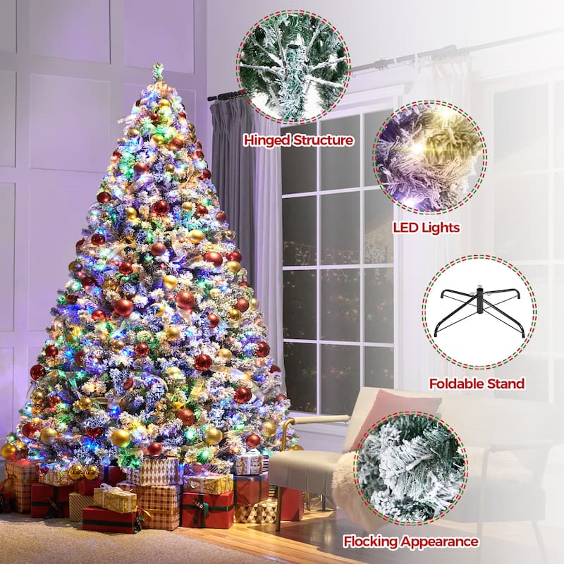 Yaheetech Pre-lit 4.5ft/6ft/7/5ft/9ft Flocked Artificial Christmas Tree with Foldable Stand, Green