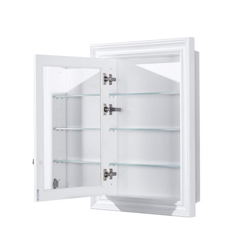 32''H Recessed Mount Solid Wood Framed Medicine Cabinet With Mirror and Shelves