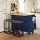 preview thumbnail 1 of 18, Farmhouse Kitchen Island Set with Drop Leaf and 2 Seatings,Dining Table Set with Storage Cabinet, Drawers and Towel Rack Blue