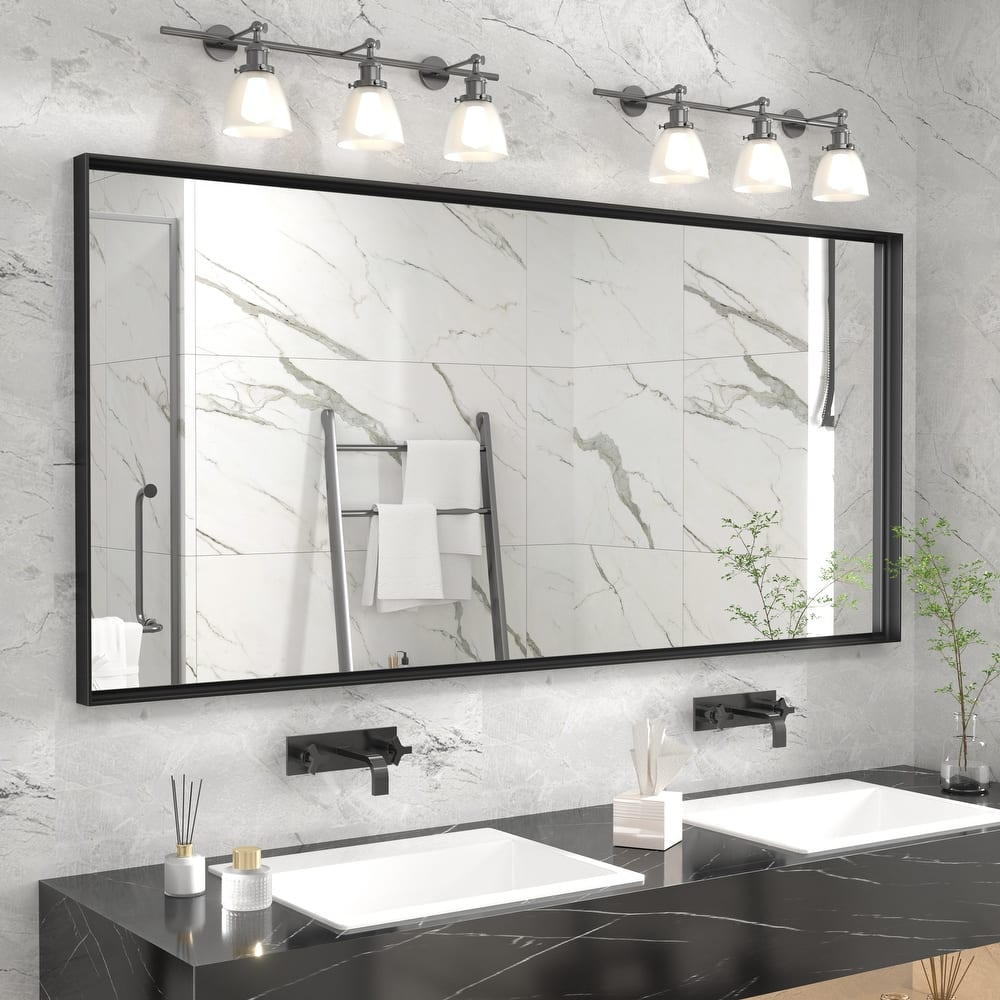 Extra Large Metal Frame Wall Mirror Black Tempered Glass for Bathroom