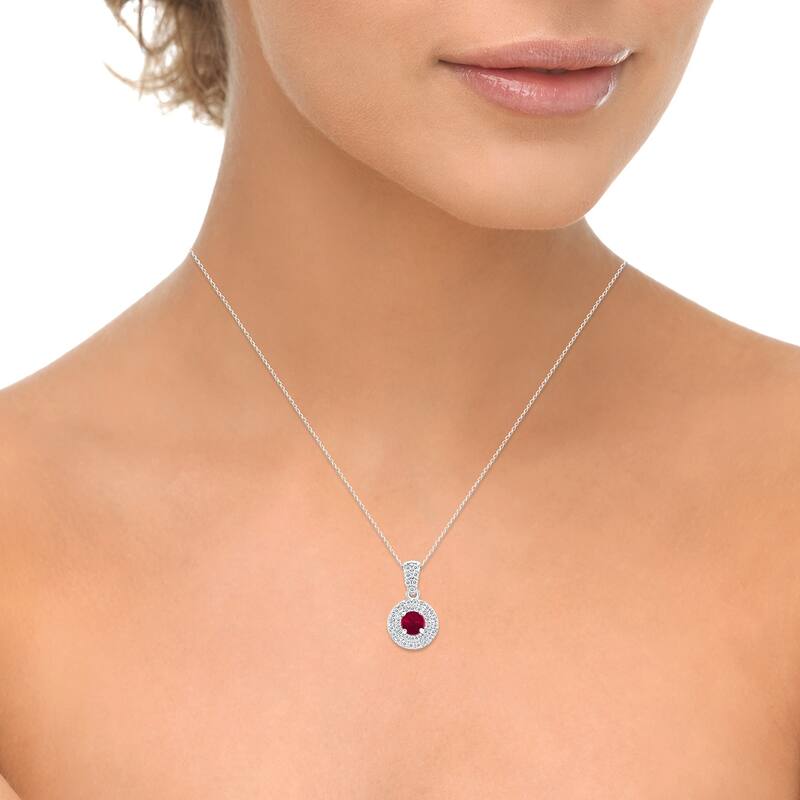 Marquee 3/4 Carat TW Double Halo Ruby And Diamond Pendant in 10K White Gold