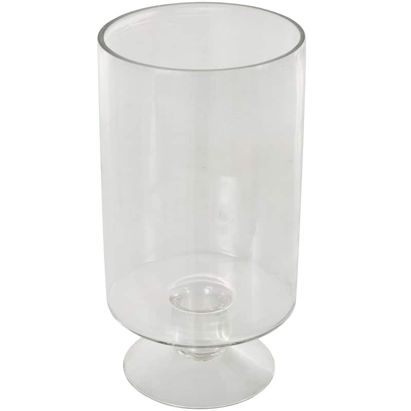 Glass Wide Candle Holder with Elevated Base - Clear - Roche River Decor - 6"W x 6"L x 11"H