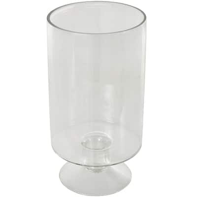 Glass Wide Candle Holder with Elevated Base - Clear - Roche River Decor - 6"W x 6"L x 11"H