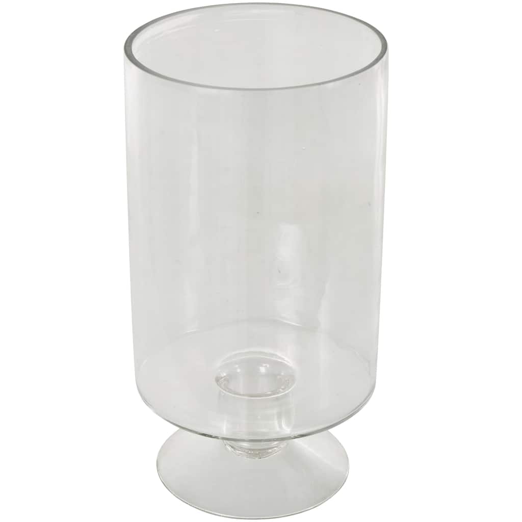 Glass Wide Candle Holder with Elevated Base - Clear - Roche River Decor - 6"W x 6"L x 11"H