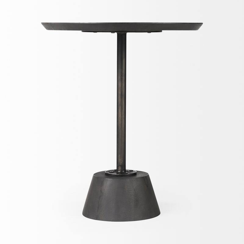 Maxwell Dark Brown Wood w/Black Metal Pedestal Round Side Table