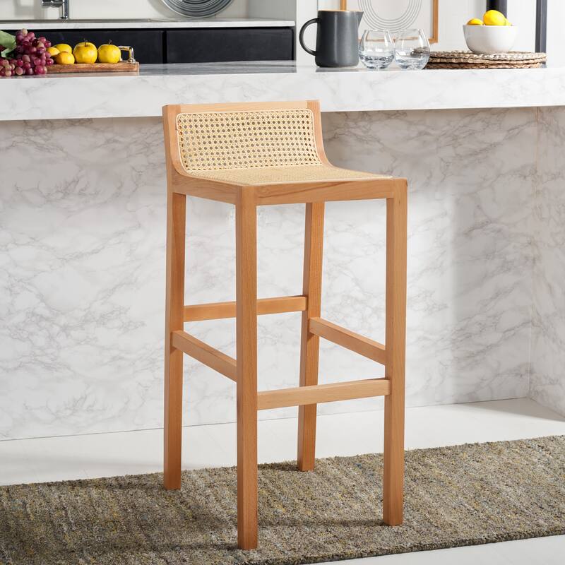 SAFAVIEH Crete Low Back Cane Bar Stool - 16" W x 20" D x 38" H - 16Wx19Dx37H