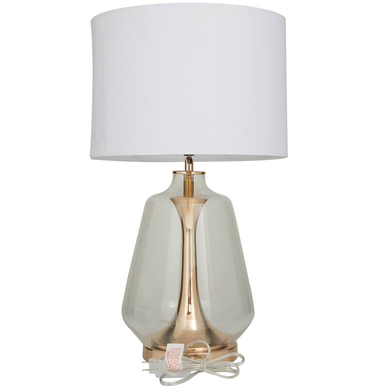 CosmoLiving by Cosmopolitan Gold Tempered Glass Transparent Base Table Lamp with Drum Shade