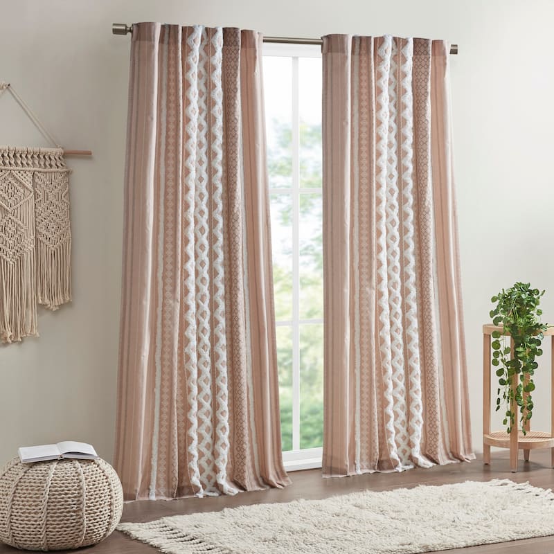 INK+IVY Imani Cotton Printed Single Curtain Panel with Chenille Stripe and Lining