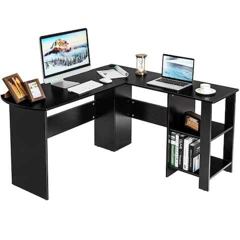 L Shaped Desk Corner Computer Desk with Open Bookshelves
